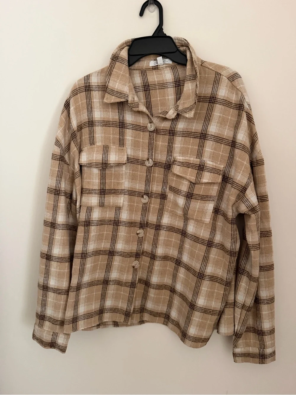 CLOUD TEN - Beige Plaid Button-Up Shacket - Women’s Large